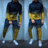 Men Fall 2pcs Turtleneck Gradual Change Color Tracksuit Set Hoodie Top High Waist Bottoms Joggers Gym Plain Zip Pockets Slim Fit