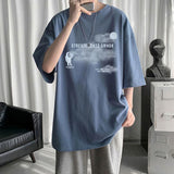 Summer  Short-Sleeved T-Shirt Men Women Harajuku Cloud Print Hong Kong Style Fifth Sleeve Tee Preppy Hip-Hop Simple Top