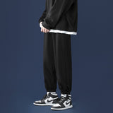 Korean Style Fashion Sweatpants New Autumn Light Gray Baggy Wide-leg Pants Straight-leg Casual Tie Feet Trousers Male