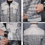 Autumn Winter Steetwear Windbreaker Big Pocket Outwear Ropa De Hombre Men Wool Trench Coat Striped Lattice Casual Jacket