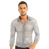 Mens Tuxedo Shirts Shiny Sequins See Through Mesh Long Sleeve Clubwear for Night Party Show Dancing Performance Top Shirt