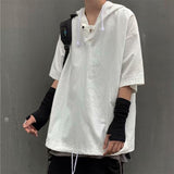 Men's Summer T-shirt Fashion Hip Hop Streetwear Harajuku Hooded T Shirt Kroean Loose Half-sleeved Pullover Tops Tees
