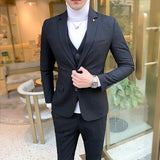 Men Dress Blazers Pants Vest 3 Piece Set / Male Wedding New Autumn Business Formal Plaid Suit Luxury Slim Fit Coat Trousers
