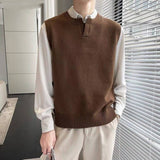 Foesce New Men's Sweater Slim Sleeveless Vest Top Autumn Winter Casual Solid Color Waistcoat V Neck Knit Pullover Plus Size M-2XL