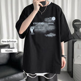 Summer  Short-Sleeved T-Shirt Men Women Harajuku Cloud Print Hong Kong Style Fifth Sleeve Tee Preppy Hip-Hop Simple Top