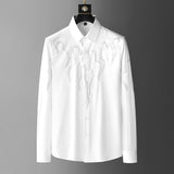 Foesce Rhinestones Shirts for Men Solid Color Long Sleeve Casual Shirt Slim Social Party Tuxedo Business Formal Dress Shirts