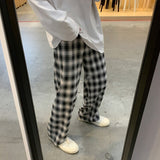 Summer Thin Plaid Pants Men Fashion Retro Cotton Straight Pants Men Streetwear Loose Casual Pants Mens Wide Leg Pants