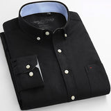Men's Fashion Long Sleeve Solid Oxford Shirt Single Patch Pocket Simple Design Casual Standard-fit Button-down Collar Shirts