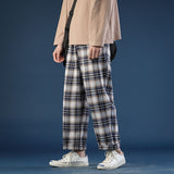 Spring Summer Thin Plaid Pants Men Fashion Retro Casual Pants Mens Streetwear Wild Loose Drawstring Straight Trousers Men M-3XL