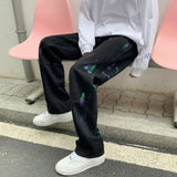 Cotton Graffiti Jeans Men Fashion Retro Baggy Casual Straight Jeans Men Streetwear Loose Hip-hop Denim Pants Mens Trousers S-2XL