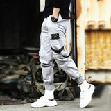 Men's Side Pockets Cargo Harem Pants Ribbons Black Hip Hop Casual Male Joggers Trousers Fashion Casual Streetwear Pants