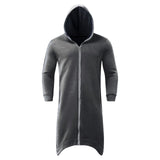 Men's Zipper Long Hooded Solid Color Personality Dark Style Full Body Sweatshirts Winter Warm Male Hip Hop Jacket Plus Size 5xl