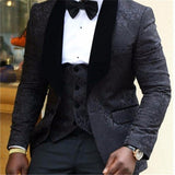 Blazer Masculino Handsome Dark Gray Mens Suit Groom Wedding Suits For Best Men Slim Fit Groom Tuxedos For Man(Jacket+Vest+Pant)