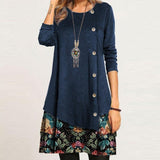 Vintage Floral Print Patchwork Mini Dress  Spring Women Elegant Button A-Line Dresses Lady Casual Long Sleeve Loose Vestidos