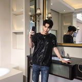 Foesce Reflective Sequins T Shirt Men Fashion Casual Short-sleeved T-shirt Men Streetwear Hip Hop Loose Performance Tshirt Man Tops