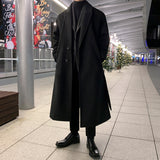 Foesce Korean Trend Men's Loose Casual Single-breasted Overcoat Autumn Winter Fashion New Long Sleeve Woolen Long Coat