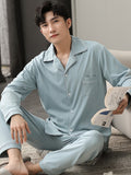 Autumn Winter 100% Cotton Pijama for Men Dormir Lounge Sleepwear Pyjamas Blue Bedgown Home Clothes Man Bedroom PJ Cotton Pajamas