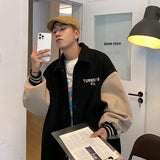Foesce Lapel jacket men's autumn and winter trendy hiphop baseball suit splicing contrast couple's wool top