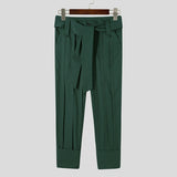 Foesce New Men's High Waist Long Pants Pleated Trouser Solid Color Comeforbable Leisure Baggy Fashionable Suits Pantalons