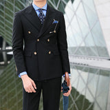 British Double Breasted Formal Dress Suit Men Black Smoking Homme Mariage Suit Fashion Groom Men Suit Slim Fit Business Tuxedos
