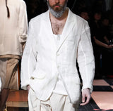 Foesce Men Suit Jacket Cotton And Linen Single West Blazers Catwalk Tops Nightclub Tide Breathable Summer Loose White Suit S-6xl