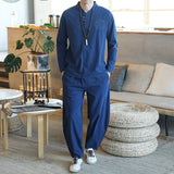 Foesce 2 (jacket+ trousers) spring Chinese Style men  jacket Cotton and linen jackets autumn men's High quality casual coat M-5XL