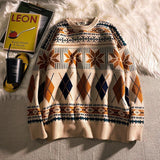 Vintage Retro Christmas Sweater Couple  Men's Knitted Sweater Winter Warm Casual Korean Streetwear Harajuku