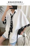 Foesce Short-sleeved Shirt Men Bouse Women White Japanese Summer Short Sleeve Student Korean Loose Fairy Tie Shirts Retro Clothes