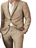 Summer Beige Light Brown Linen Mens Suits Beach Wedding Prom Tuxedos Groom Wear Latest Blazer Design Men Suits Custom Made