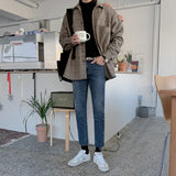 Autumn Thick Woolen Plaid Shirts Men's Casual Loose Korean Trend Long Sleeve Button Up fit Tops Fashion