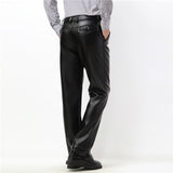 Trendy Men Leather Pants Fashion PU Leather Trousers Plus Size Straight Casual Motorcycle Pants Men's Streetwear