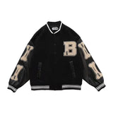 Foesce Letter Embroidery Woman Jacket Retro Street Stitching Coat Women Loose Casual Hit Color Baseball Uniform Women Jackets Clothes