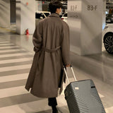 Foesce Korean Trend Men's Loose Casual Single-breasted Overcoat Autumn Winter Fashion New Long Sleeve Woolen Long Coat