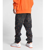 Men's Printed Heartbroken Embroidered Jeans Hip-hop Streetwear Casual Pants Loose Straight Pants Black Color Trousers S-3XL