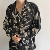 Handsome men's shirt long-sleeved spring autumn unisex aesthetic wear new trend versatile vintage jacket male flower shirt