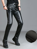 Men's Leather Pants Slim Fit PU Leather Pants Elastic Single Layer Motorcycle Leather Pants Man Waterproof Oil-Proof Young