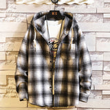 Casual Brand With Hooded Plaid Shirt Men'S Fleece Red Shirts Long Sleeves New Spring Autumn Plus OverSize M-6XL