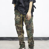 Camouflage Cargo Pants Bieber Hip Hop Vintage Multi-pocket Bottom Button Men's Cargo Trousers Streetwear Mens Military Pants
