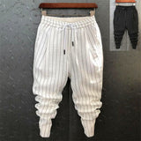 Summer Pants Men Stripe Printing Slim Trousers Trendy Korean Fashion Youth Men's Harem Pants Big Size Pantalones De Hombre