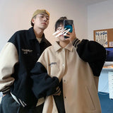 Foesce Lapel jacket men's autumn and winter trendy hiphop baseball suit splicing contrast couple's wool top