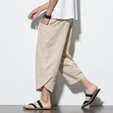 Summr Men Chinese Style Cotton Linen Harem Pants Men Streetwear Breathable Beach Pants Male Casual Calf-Lenght Trousers