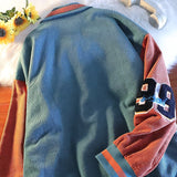 College style corduroy embroidered letter jacket women's loose oversized Korean baseball uniform couple tops fast delivery