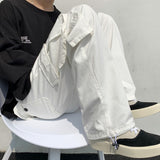 Foesce Black/white Casual Pants Men's Fashion Loose Straight Wide Leg Pants Men Streetwear Hip-hop Pocket Cargo Pants Mens Trousers