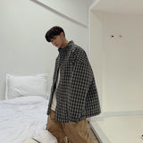 Men Jackets Loose Turn-down Collar Plaid Leisure Reversible Mens Coats All-match Fashion Retro BF Vintage Korean Style Teens New