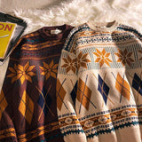 Vintage Retro Christmas Sweater Couple  Men's Knitted Sweater Winter Warm Casual Korean Streetwear Harajuku