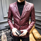 Foesce New Slim Causal PU Leather Jacket Coat Men Spring Motorcycle Korean Fashion Mens Streetwear Blazers Youth Bomber Jackets