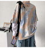 Spring/Autumn Fake Two-piece Tshirt Women T Shrit Long-sleeved T-shirt Korean Trend Student Bottoming Shirt Hip-hop Tie-dye Top