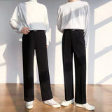 Men's Brown Color Straight Pants Slim Fit Korean Style Solid Color Suit Pants Comfortable Fabric High-quality Trousers