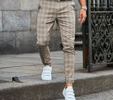 Spring Fashion Plaid Printed Pencil Pants For Mens Vintage Mid Waist Button Trouser Male Summer Casual Long Pant Streetwear
