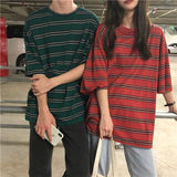 Summer New Short-sleeved T-shirt Men Women Top Oversized Hedging Harajuku Unique Striped Mid-length Tees Hip Hop Cool Wear